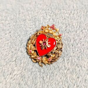 Vtg/Rare 1950s CORO Goldtone, Enamel, Brooche w/ Rhinestone & Seed Pearl Accents